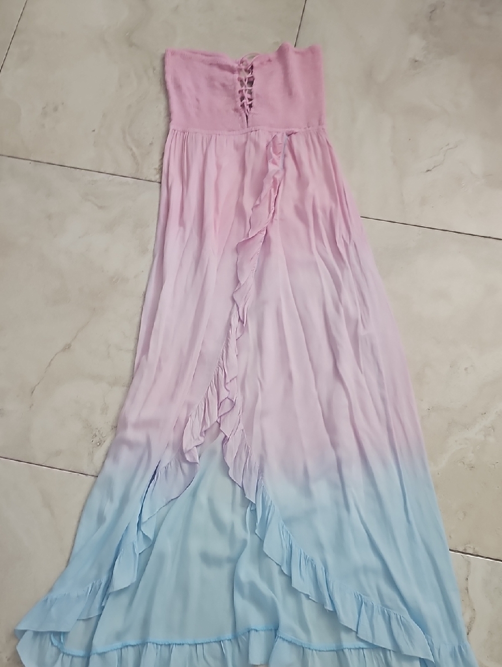 Pink to Light Blue Ombre Strapless Maxi Dress Tiare Hawaii
